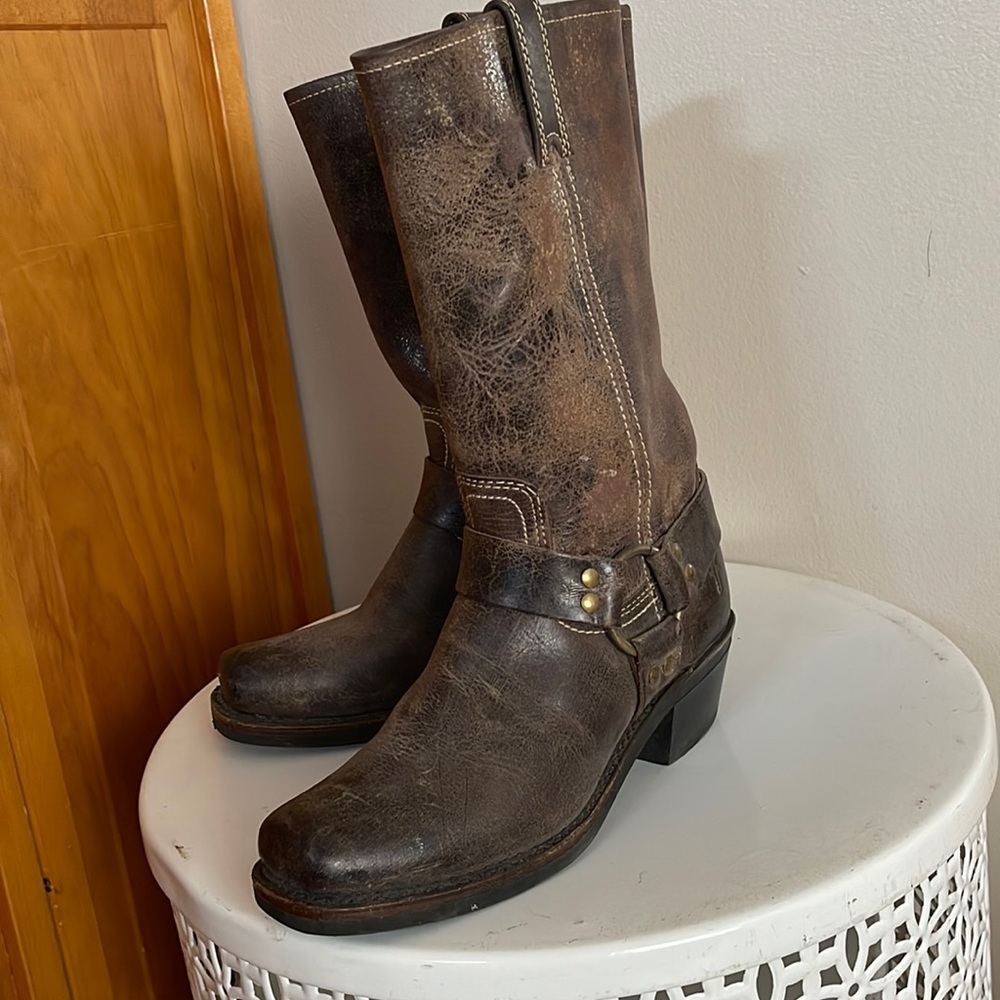 Frye women’s harness square toe leather boot .